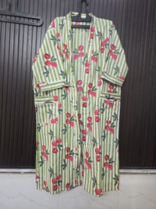 Robe en coton imprimé cerise pour femmes, manches trois quarts, longueur complète, fermeture à cordon, tenue d'été décontractée - Product Image 5