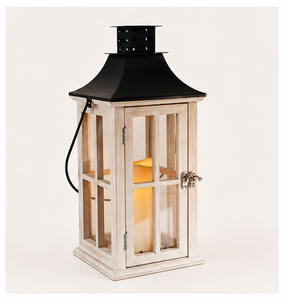 New Handcrafted Vintage Wooden <b>Lantern</b> with <b>Black</b> Metal Top Glass Panel Candle Holder for Home Decor Garden Parties Decor - Product Image 5