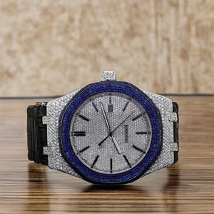 Montre Moissanite bleue et blanche-Montre Street Style à bracelet en cuir de qualité supérieure, montre Moissanite à la mode haut de gamme par le fournisseur indien - Product Image 1
