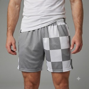 Shorts de bain sublimés pour hommes, gris et blanc, taille élastique, séchage rapide, décontractés, en polyester tissé - Product Image 3