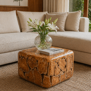 ARTERRA Luxury Handcrafted <b>Rustic</b> Teak Root Cube <b>Coffee</b> <b>Table</b> Modern Design Natural Wood Texture Living Room Furniture - Product Image 3
