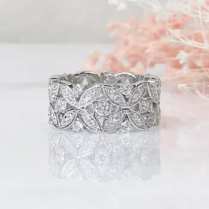 Anillo de Boda de Plata de Ley 925 con Diseño de Hoja y Flor Inspirado en la Naturaleza, con Diamantes CZ de Corte Brillante Redondo Vintage, Regalo para Mujer - Product Image 5