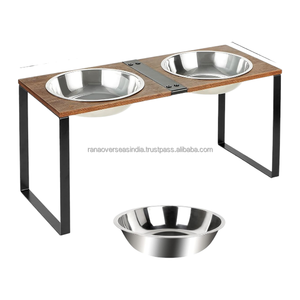 ชามอาหารสุนัขสเตนเลสพร้อมขาตั้งไม้สำหรับอาหารแมวและน้ำที่เชื่อถือได้ - Product Image 1