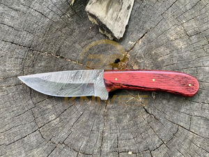 มีดทำมือเหล็กดามัสกัส ใบมีดคงที่ สำหรับล่าสัตว์และตั้งแคมป์ ด้ามไม้ DIY พร้อมปลอกหนัง - Product Image 2