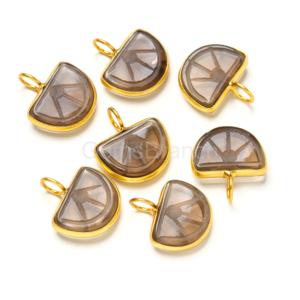 AAA Tiger Eye Orange Fruit Carved Gemstone <b>Charm</b> Pendant Sterling <b>Silver</b> Gold Vermeil Healing Crystal Jewelry Tiger Eye Pendant - Product Image 3