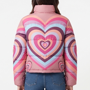 Abrigo acolchado con estampado de corazones para mujer, con cinturón, chaqueta de invierno con capucha, sublimación, acolchado, para exteriores, moda casual, ropa de abrigo. - Product Image 6