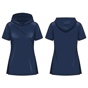 Women's Hooded Yoga <b>Top</b> Short Sleeve Side Slit Workout Shirt Wholesale - Product Image 2