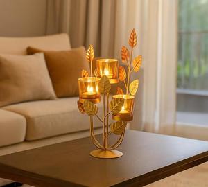 Candelabro de Metal Dorado con Diseño de Hojas de 16.5 cm, Decoración para el Hogar - Product Image 3