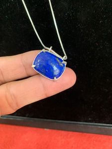 High Quality Single Stone Necklace Cushion Lapis Lazuli Wedding <b>Chain</b> Vintage Style German <b>Silver</b> Natural gemstone wholesale - Product Image 1