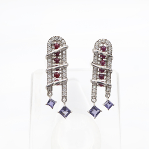 925 <b>Sterling</b> <b>Silver</b> Natural Ruby Iolite Pendant & <b>Earring</b> <b>Set</b> Rhodium Plated OEM ODM Fine Jewelry - Product Image 5
