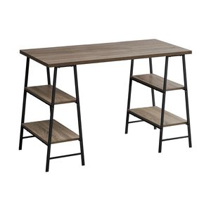 Contemporary Modern 48\"L Home Office <b>Computer</b> Desk with <b>Storage</b> Shelves Brown Laminate and Black Metal <b>for</b> Laptop Work - Product Image 2