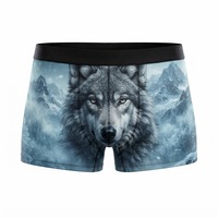 Boxers pour hommes à imprimé loup, taille mi-haute, taille élastique, en polyester tricoté respirant, avec impression par sublimation, style décontracté