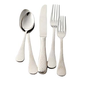 Ensemble de couverts en acier inoxydable mat poli, design martelé, manche plat, fabrication artisanale, style occidental et différents designs - Product Image 1