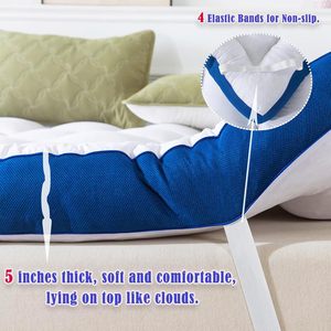 Surmatelas matelassé rafraîchissant blanc avec bordure bleue, toutes saisons, usage domestique, microfibre 400TC, tapis pliable - Product Image 4