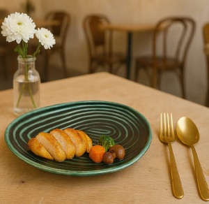 Premium Restaurant Food Presentation with Modern <b>Ceramic</b> <b>Plate</b> Presentation on a Dark Green <b>Ceramic</b> <b>Plate</b> - Product Image 1
