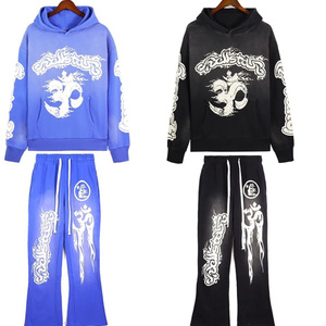 Customized Logo Patch <b>Embroidery</b> Unisex Jogger Pants Tracksuit 100% Cotton Sweatpants <b>Set</b> OEM ODM Streetwear - Product Image 1