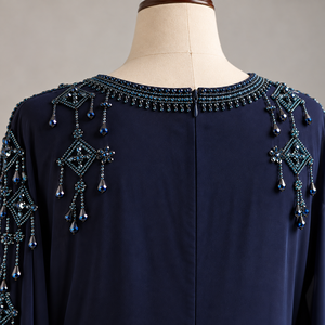 Blue Beaded <b>Abaya</b> Dress Long Sleeve Floor Length Modest Muslim Women Formal Evening Apparel - Product Image 4