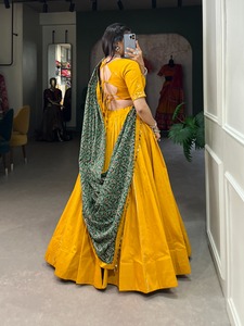 Traditional Pure Cotton Lehenga Choli With <b>Mirror</b> Handwork Dupatta And Purse Navratri Garba Wear For Women Set - Product Image 3