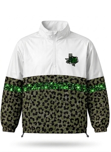 Unisex Leopard Print Quarter-<b>Zip</b> Windbreaker Jacket Green Glitter Stripe Sporty Style Polyester Material Winter ODM Finished - Product Image 2