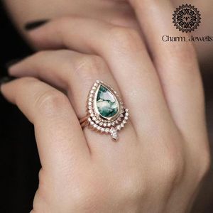 Charm_Jewells Women's Rose <b>Gold</b> Plated Engagement <b>Cocktail</b> <b>Ring</b> with Moissanite Pave Setting Classic Style Prong Setting - Product Image 3