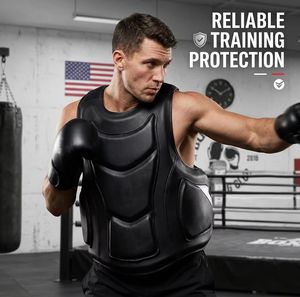 Gilet de protection réglable en cuir PU noir pour la boxe, la lutte et les arts martiaux, protection de poitrine pour l'entraînement, équipement de protection sur mesure Sands - Product Image 2