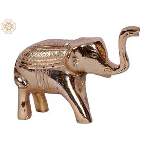 Hecha a mano 2 pulgadas pequeño elefante que camina estatua chapado en oro latón ídolo hecho en India escultura - Product Image 1