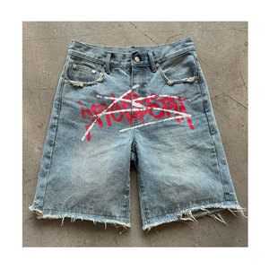 Pantalones Cortos de Mezclilla para Hombre, Estilo Cargo, Cintura Alta, Doble Cintura, con Diamantes Bordados en las Rodillas, Personalizados - Product Image 1