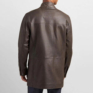 Elegante Abrigo de Cuero Genuino para Hombre, Largo Regular, Cuello en V, Botones de Cuerno, Talla Grande, Otoño Invierno - Product Image 4