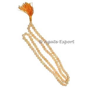 Mala de jaspe amarillo tallado |   Jap Mala Curativo para la Oración, Artesanía de Piedra de Cristal de Gujarat - Product Image 5