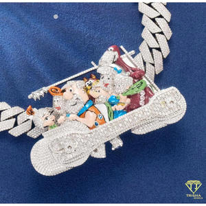 Premium Cartoon <b>Family</b> Pendant Lab Grown Diamond 925 Sterling Silver Hip Hop Bling Necklace <b>Jewelry</b> - Product Image 5