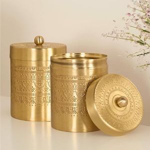 Boîtes à épices en laiton de style marocain avec couvercle, récipients de stockage alimentaire ronds en métal, design gravé, 1 couche - Product Image 1