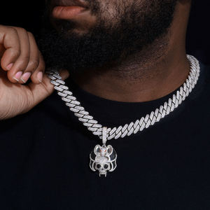 Collar con Colgante de Calavera de Ratón con Incrustaciones de Diamantes de Imitación, Chapado en Plata, Aleación, Joyería Hip Hop para Hombre - Product Image 2