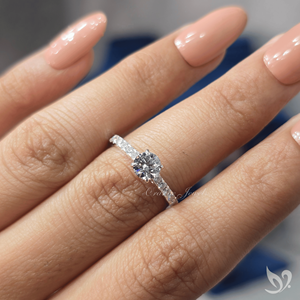 Classic Round Lab Diamond <b>Ring</b> 0.50CT Cathedral Pave Band IGI Certified 10K White Gold <b>Dainty</b> Engagement <b>Ring</b> - Product Image 4