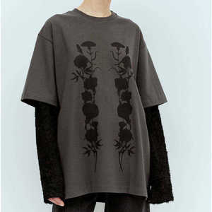 Custom Logo Vintage Oversized Layered Graphic <b>T</b>-<b>shirt</b> Streetwear Unisex <b>Floral</b> Print Cotton Tee Drop Shoulder <b>Men</b> Women <b>Shirt</b> - Product Image 1