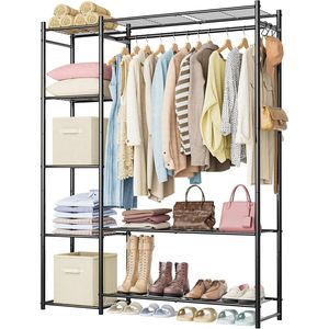 Porte-vêtements portable en acier à 4 niveaux avec tringles de suspension autoportantes, système de rangement pour vêtements et rails - Product Image 1
