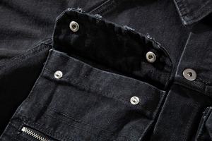 Tendance 2025 : Veste cargo élégante en jean noir délavé à l'acide avec trous et boutons, pour hommes, femmes, enfants et dames, disponible en ligne - Product Image 5