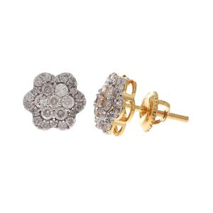 Boucles d'oreilles clous en or jaune 14 carats avec diamants naturels ronds taillés en forme de fleur 0,74 carat, bijoux fins pour femmes - Product Image 1