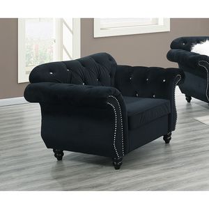 Elegante Poltrona in Velluto Nero per Soggiorno, Sedia Formale con Schienale Trapuntato, Arredamento di Lusso - Product Image 1