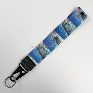 Porte-clés en tissu avec logo personnalisé, durable, promotionnel, impression typographique, fermoir à ressort en métal pivotant, cordon de poignet - Product Image 2