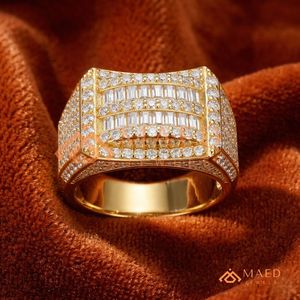 Custom 14k 18K Rose Gold Baguette Diamond Men's Ring | Pave Micro-Set Gold Signet Ring | High-End Hip Hop Jewellery - Product Image 1