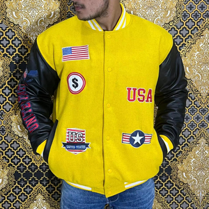 Blouson Bomber Unisexe Tendance pour Jeunes, en Cuir Brodé, Col Montant, Hiver, Lettres Brodées sur le Devant, Style Urbain, Respirant - Product Image 1