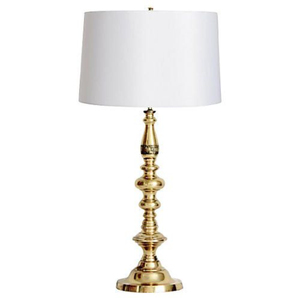 Lámpara de Mesa de Lujo con Base de Latón Corintio y Pantalla de Lino Blanco Clásico, Acabado Metálico Dorado Vintage para Decoración Elegante del Hogar y Hoteles - Product Image 1
