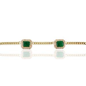 Collar de Cadena Cubana con Halo de Esmeraldas y Diamantes de 6.2 Ct. de Diseño Moderno para Mujer, Oro Amarillo Real de 14K, Joyería Más Vendida - Product Image 6
