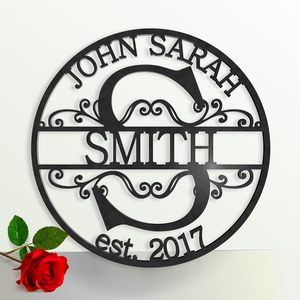 Personalized Family Name Metal <b>Wall</b> Art Custom Monogram Sign Round Steel <b>Wall</b> Decor Established Date Home Decoration - Product Image 3