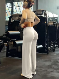 1pc Women's High-Elastic Wide-Leg <b>Pants</b> Slim Waist Flat Front <b>Summer</b> Loose Fit 100% Cotton Modify Leg Shape Strong Drooping - Product Image 3