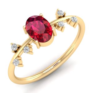 แหวนหมั้นเพชรโมอิสซาไนต์ทองคำแท้ 14K ทรงรี 0.75 กะรัต ประดับทับทิม ของขวัญแต่งงานสำหรับผู้หญิง REYES ขายดี - Product Image 2