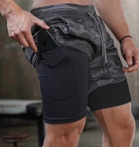 Shorts de sport pour hommes, taille haute, séchage rapide, respirants, double couche, tricotés, couleur unie, tendance, nouvelle collection été - Product Image 1
