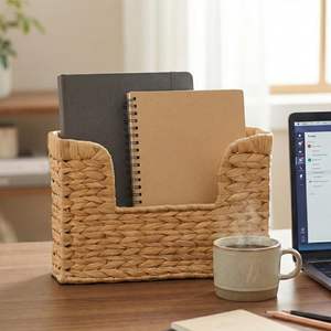 Panier mural en jacinthe d'eau tressé à la main, écologique et durable, avec poignée, pour organiser les magazines, les livres et le courrier, idéal pour la maison et le bureau - Product Image 3