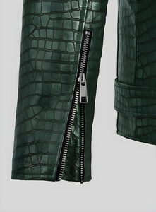 Chaqueta de Cuero de Cocodrilo Negra de Lujo para Hombre, Hecha a Mano, Prenda Exterior Genuina, Moda de Invierno Personalizada - Product Image 5