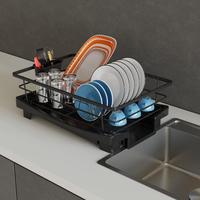 Égouttoir à vaisselle double niveau en plastique PP, support de rangement carré sur pied, organisateur de vaisselle minimaliste pour cuisine, empilable et pliable